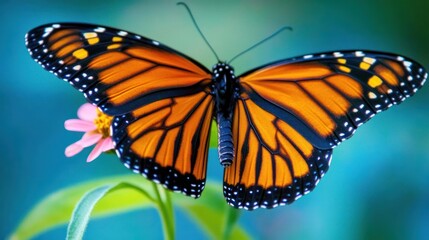 Naklejka premium Monarch Butterfly on Pink Flower, Soft Background