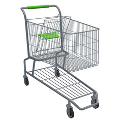 Classic Wire Shopping Cart with Green Handle and Child Seat