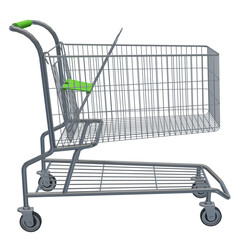 Empty Chrome Supermarket Trolley on Grey Background