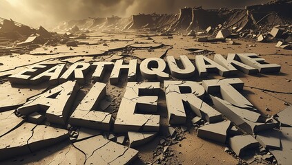 Bold text 'Earthquake Alert' displayed on a cracked ground, evoking a sense of urgency and disaster.