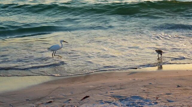 Sarasota, Florida USA - Sep 15, 2025: the sarasota beach sun set landscape and bird	
