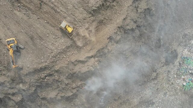 Aerial drone clip of Jahangirpuri landfill in Delhi  Garbage dump