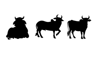 Set of Cow Silhouettes on White Background