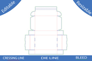 Die cut template for a tuck top box with perforated flap