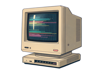 Vintage computer with retro screen display evoking nostalgia for classic tech, ideal for branding, design, or tech themes, celebrating computing history