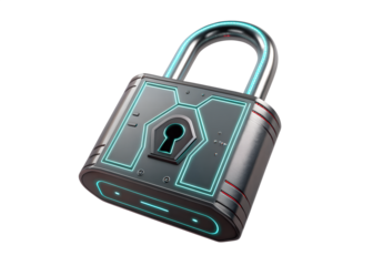 Cyberpunk padlock security with futuristic neon glow, offering strong digital protection for data privacy and modern technology applications online