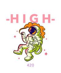 Time to Get High 420 Astronaut Design | Space Weed Cannabis Art | Surreal Stoner Illustration with Pink Stars | Funny Marijuana Humor Cosmic Cartoon