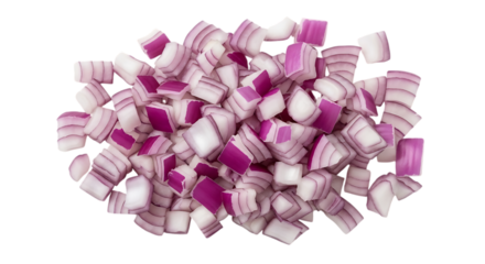 Diced red onion pieces piled high against a black backdrop ready for cooking and adding flavor to your favorite recipes and culinary creations
