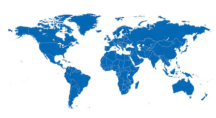 Fototapeta premium Detailed world map illustration showing continents and countries in a clean blue and white design for geography resources