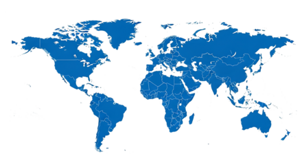 Detailed world map illustration showing continents and countries in a clean blue and white design for geography resources