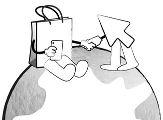 Png global online shopping doodle illustration for e-commerce business