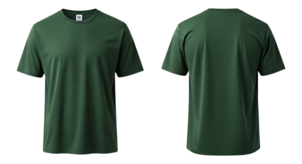 Dark green tshirt displayed showcasing the front and back design for apparel advertising and online store product presentation