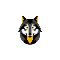 Abstract wolf vector illustration in black, grey and yellow geometric design. Image for schools and flashcards. Creative icon of animal types