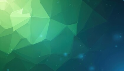 Fototapeta premium Geometric background with sharp angles, lines transitions from bright green to dark blue. Abstract shapes create dynamic, harmonious composition with sparkling lights. Smooth gradient, clean design.