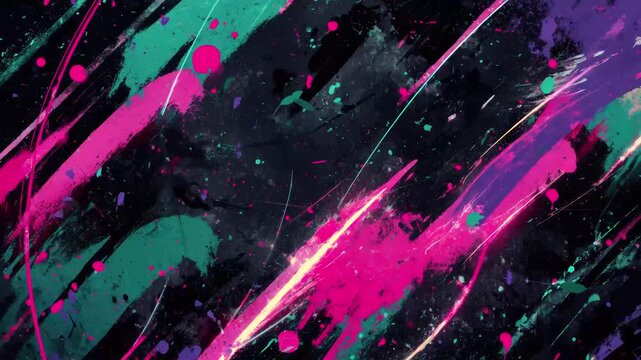 Grunge neon graffiti brush strokes overlay. High quality 4k footage