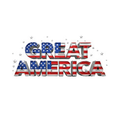 Great america 3d text render with usa flag stars and stripes patriotic typography design for fourth of july and memorial day png.