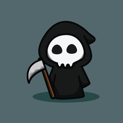 Cute  Grim Reaper with scythe Character Illustration