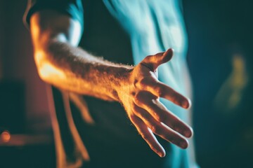 Reaching hand in outstretched gesture of offering.