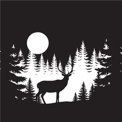 Moonlit Forest Silence with Majestic Deer Silhouette