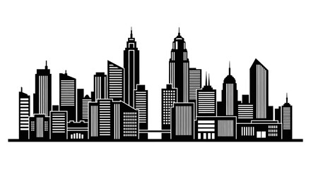 Fototapeta premium Stylized graphic depiction of an expansive city silhouette featuring various buildings and high-rises, perfect for urban design and architectural themes