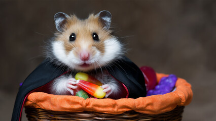 Hamster halloween cute funny animal candy portrait photography 4k macro adorable festive pet photo joyful celebration autumn concept