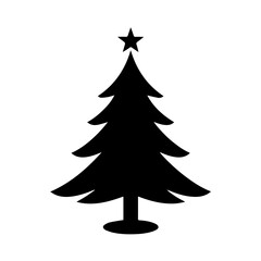 Fototapeta premium Black and white vector silhouette of a christmas tree on white background