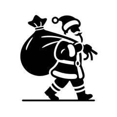 Black and white vector silhouette of a santa claus on white background