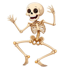 Cartoon skeleton in a funny dance pose, showing lively movement and humor. Ideal for Halloween, party themes, kids&rsquo; designs, character art, and humorous illustrations