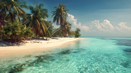 Tropical island paradise with crystal clear turquoise ocean waters.