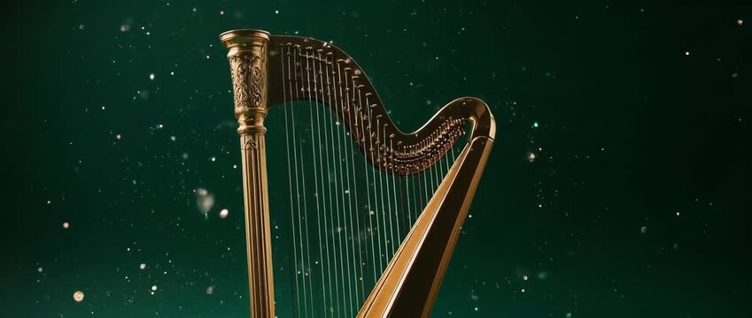 A sophisticated seamless loop of a golden Irish harp, a national symbol of Ireland. An elegant and cultural background for St. Patrick's Day presentations.