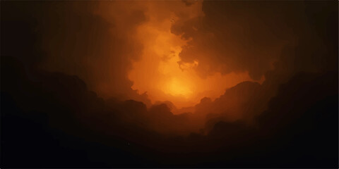 Abstract fiery orange and yellow light glowing intensely in the dark with swirling smoke and ethereal energy patterns