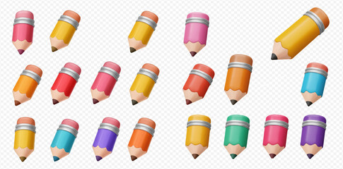 A collection of colorful pencils in various shades and orientations, arranged on a transparent background.