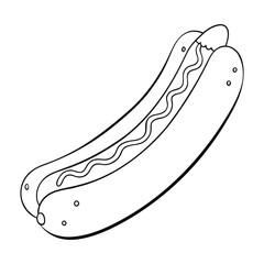 A plump hot dog rests in a soft bun, topped with swirls of ketchup and mustard. Simple outlines make it easy and fun for kids to color with bright, tasty shades.
