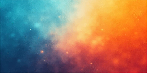 Abstract watercolor texture with vibrant blue and orange hues blending with subtle sparkling light effects