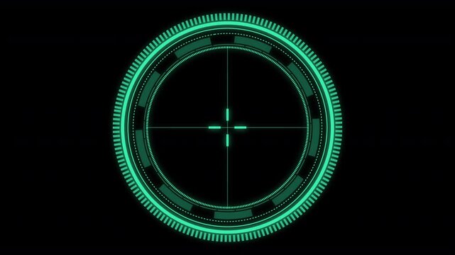 HUD Heads up spaceship cockpit display compass rotating disc or sci-fi security screen target overlay layer graphic with cool green electric neon glow