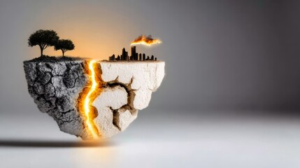 Save the future earth’s fragile globe between forests and scorched lands graphic representation of environmental crisis