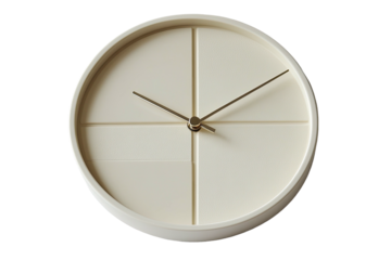Round clock with simple face design, showing hands near 130
