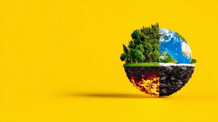 Save planet earth a lush forest and fiery globe split illustration for a sustainable future