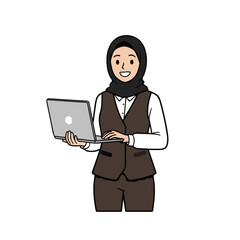 Smiling Muslim businesswoman working on laptop, empowering diversity in business