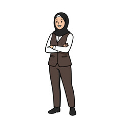 Confident Muslim businesswoman standing with arms crossed ready for success now