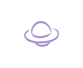 A simple purple UFO illustration with a transparent background and a chalk texture effect in a minimalist style