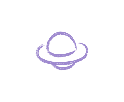 A simple purple UFO illustration with a transparent background and a chalk texture effect in a minimalist style