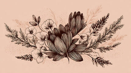 Illustration of a man surrounded by foliage decorative element