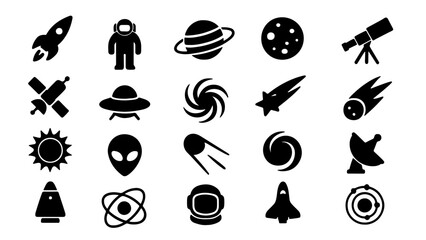 Space and Astronomy Silhouette Vector Pack &ndash; Planets, Rocket, and Galaxy Icon Set