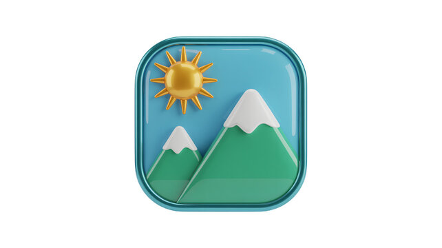 Charming 3D icon of sunny mountain landscape perfect for travel apps, weather forecasts, and outdoor adventure branding - Powered by Adobe