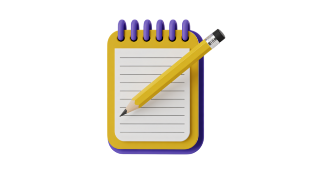 Yellow pencil poised on blank notepad ready for writing, brainstorming ideas, taking notes, or creating a business plan