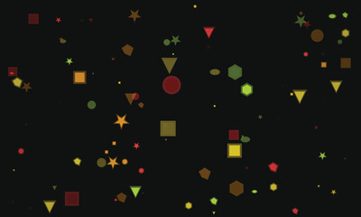 Abstract geometric shapes floating on a dark background create artwork