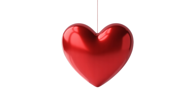 Shiny red heart floating against a black background, perfect for Valentine's Day, expressing love, and romantic concepts