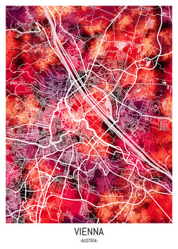 Vienna Austria City Downtown Street Map. Watercolor abstract painting modern urban travel art downtown landmarks artwork
