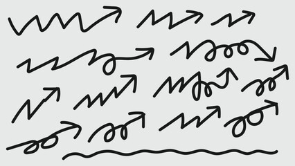 Zigzag and Curled Arrow Collection Directional Sign Hand Drawn Set On Pale Backdrop